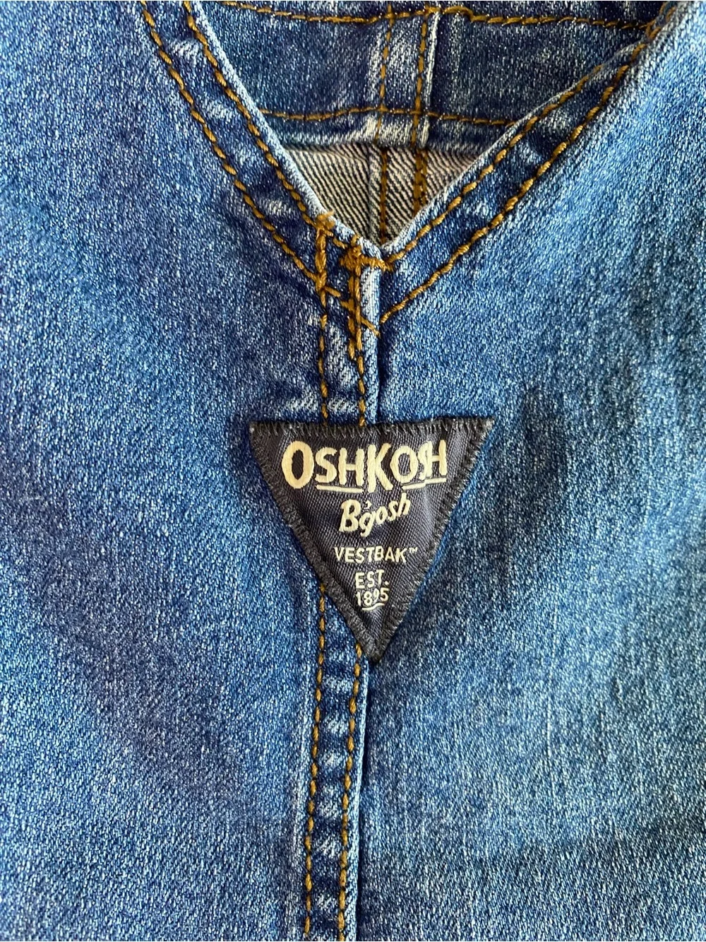 OshKosh B'gosh Classic Blue Denim Baby Overalls 6M Dark Wash Stretchy 90s Retro